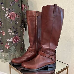 TORY BURCH COLTON ALMOND LEATHER RIDING BOOT, Size 9